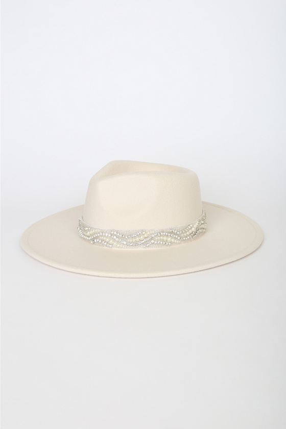 Shine Beyond Bone Pearl Rhinestone Fedora Hat 3