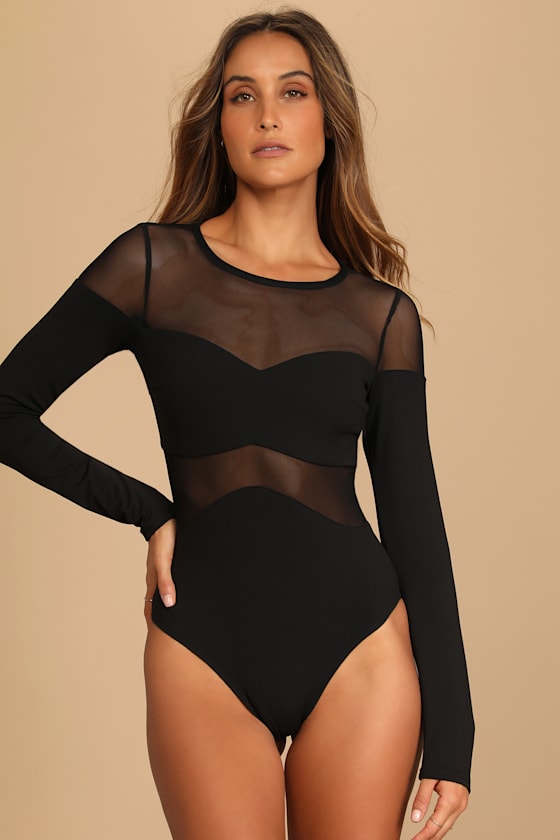 Mesh Appeal Black Long Sleeve Bodysuit - thumbnail 5