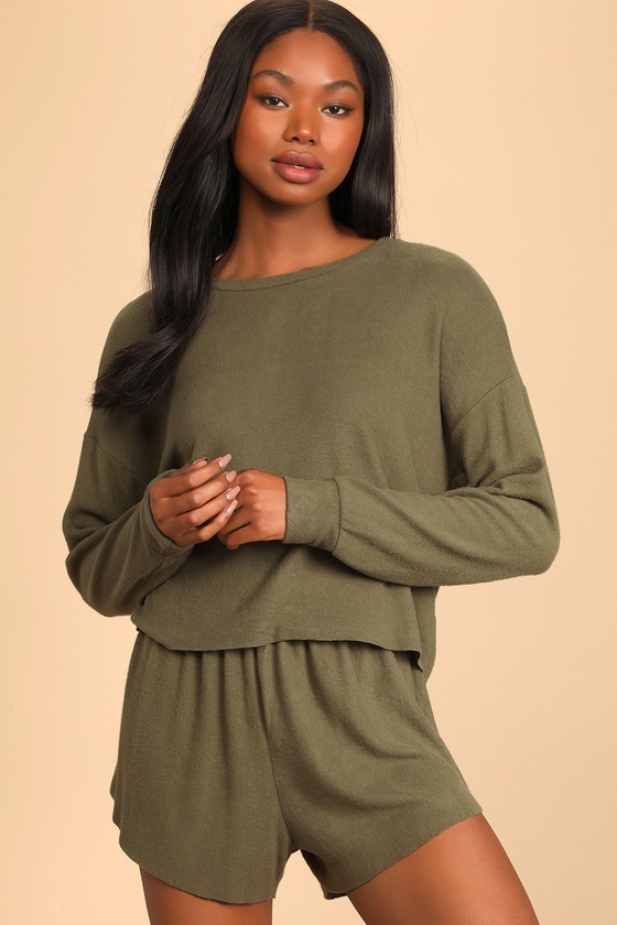 Olive green pajama set clearance
