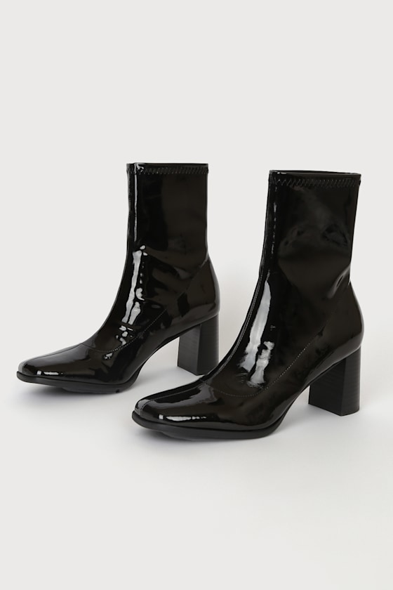Elsie I Ebony Patent Square Toe Mid-Calf Boots 2