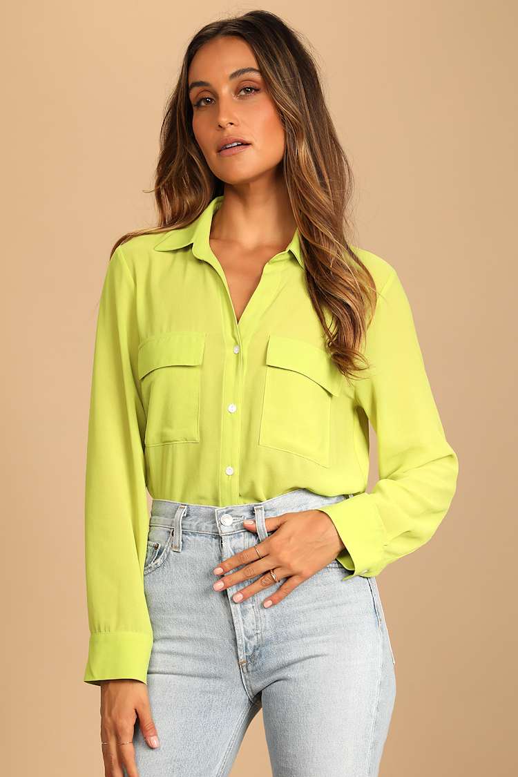 Lime Green Top - Button-Up Top - Women's Tops - Neon Top - Lulus Lime Green Top - Button-Up Top - Women's Tops - Neon Top - Lulus