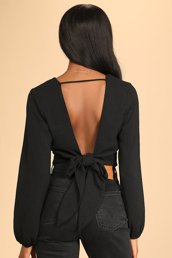 Style Success Black Long Sleeve Tie-Back Crop Top 5