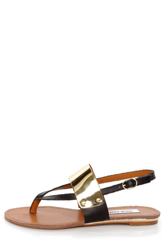 Steve Madden Cufff Black and Gold Paneled Thong Sandals - $69.00 - Lulus