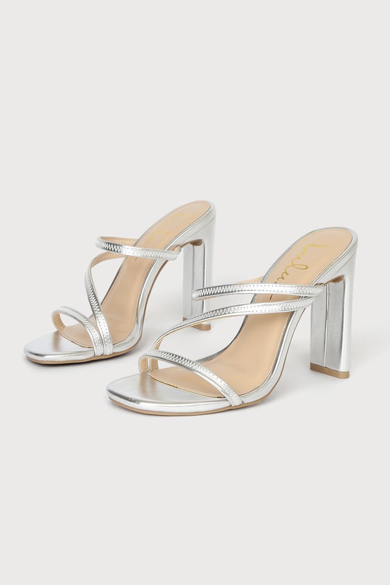 Silver High Heels - Peep-Toe Heels - Strappy Gold Heels - Lulus