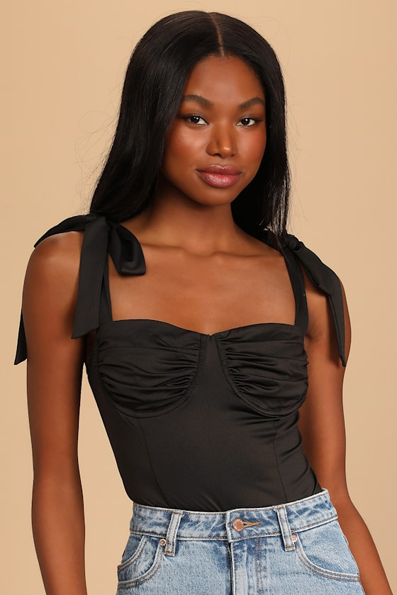Black Bodysuit TieStrap Bodysuit Underwire Bodysuit Lulus