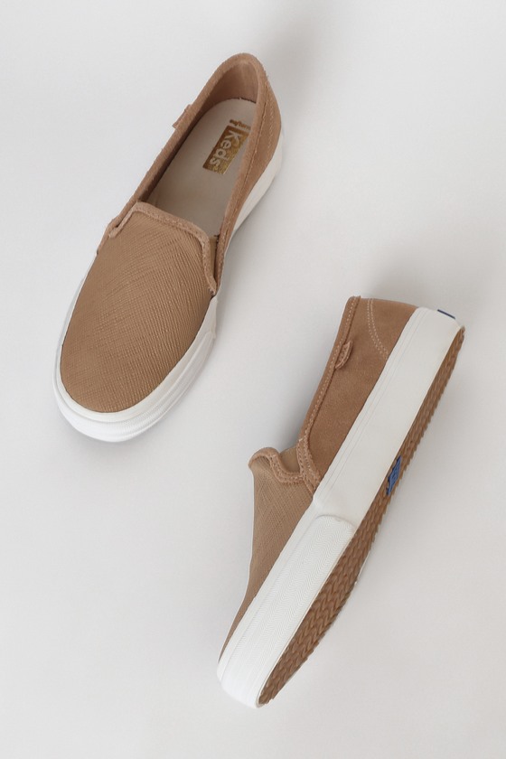 Double Decker Taupe Suede Leather Slip On Sneakers