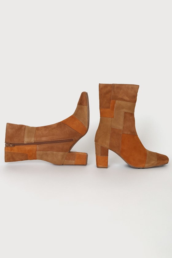 Hometown Cognac Suede Leather Color Block Mid-Calf Boots 4