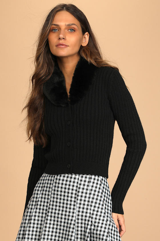 Perfectly Luxe Black Ribbed Collared Button-Up Cardigan 3