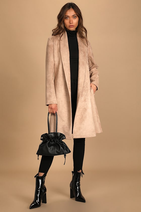 Taupe Trench Coat Suede Jacket TieFront Coat Women's Coat Lulus