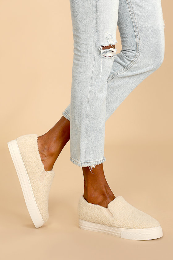 Your Move Natural Shearling Platform Slip-On Sneakers 1