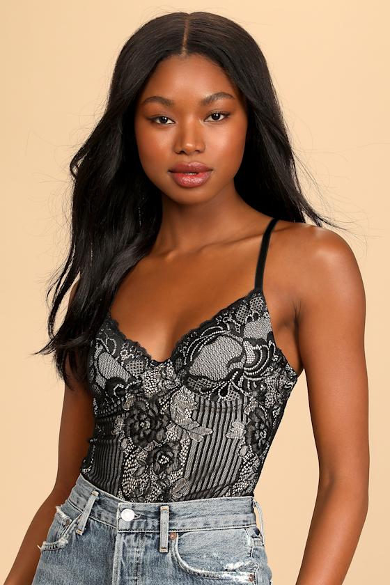 Black Lace Bodysuit Bustier Bodysuit Underwire Bodysuit Lulus