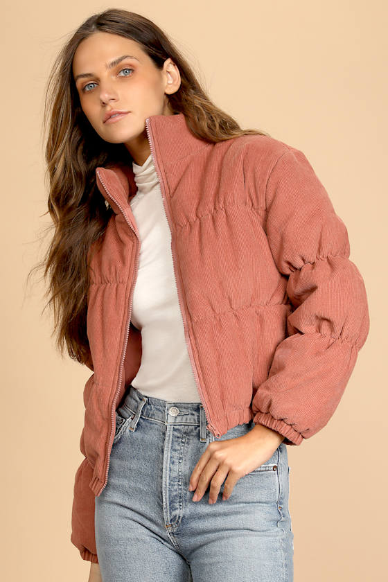 Winter Road Trip Dusty Rose Corduroy Puffer Jacket 4