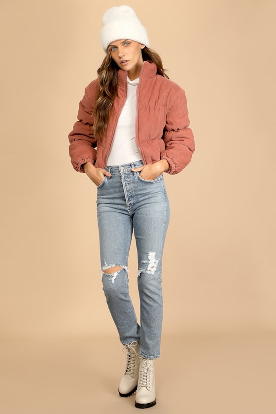 Winter Road Trip Dusty Rose Corduroy Puffer Jacket 5