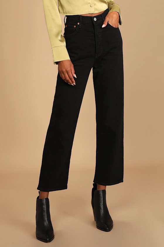 Ribcage Black Denim Straight Ankle Jeans 3