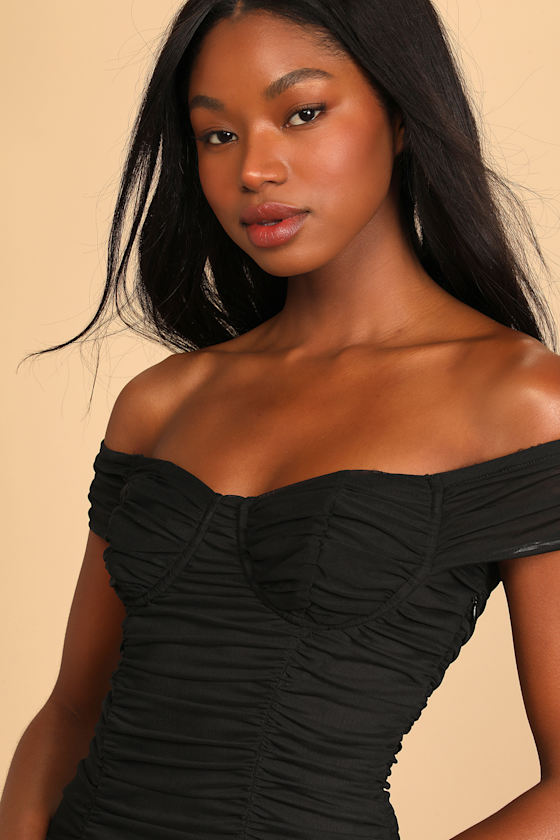 Follow the Curve Black Ruched Off-the-Shoulder Bodycon Dress 5