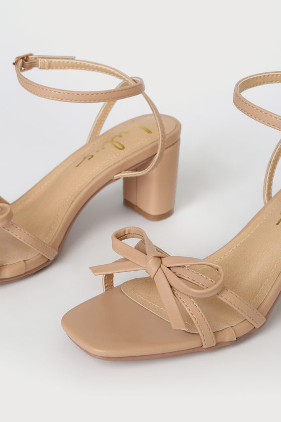 Nude High Heels - Ankle Strap Heels - Bow Heels - Block Heels - Image 4