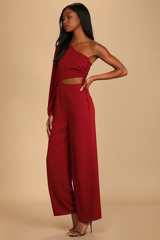 Dream Plans Wine Red One-Shoulder Cutout Jumpsuit 4