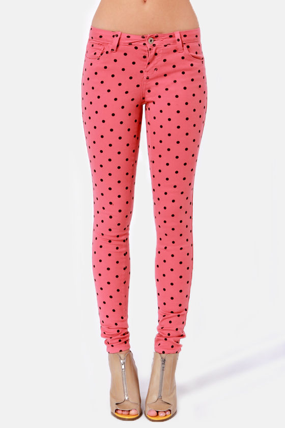 Cute Polka Dot Pants - Skinny Pants - Print Pants - Rose Pink Pants - $45.00
