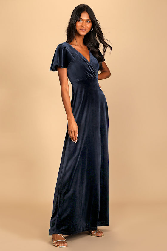 Navy blue maxi dress with sleeves Clearance