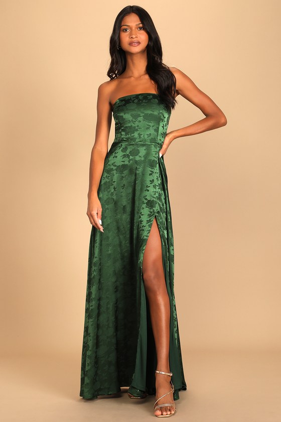 Emerald Maxi Dress - Satin Maxi Dress - Strapless Satin Maxi