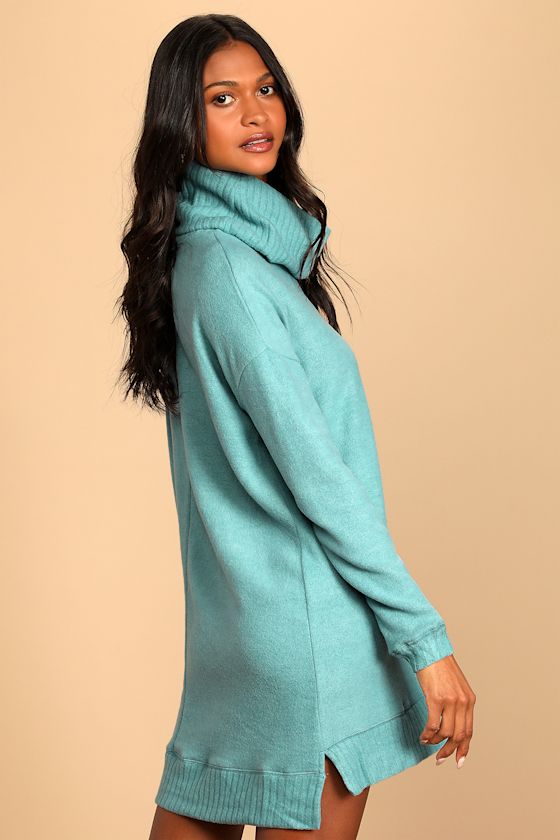 Autumn Daze Mint Blue Cowl Neck Long Sleeve Sweater Dress 7