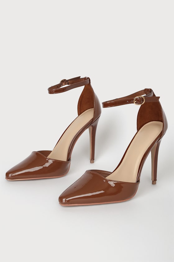 Junia Cognac Patent Ankle Strap Pumps 3