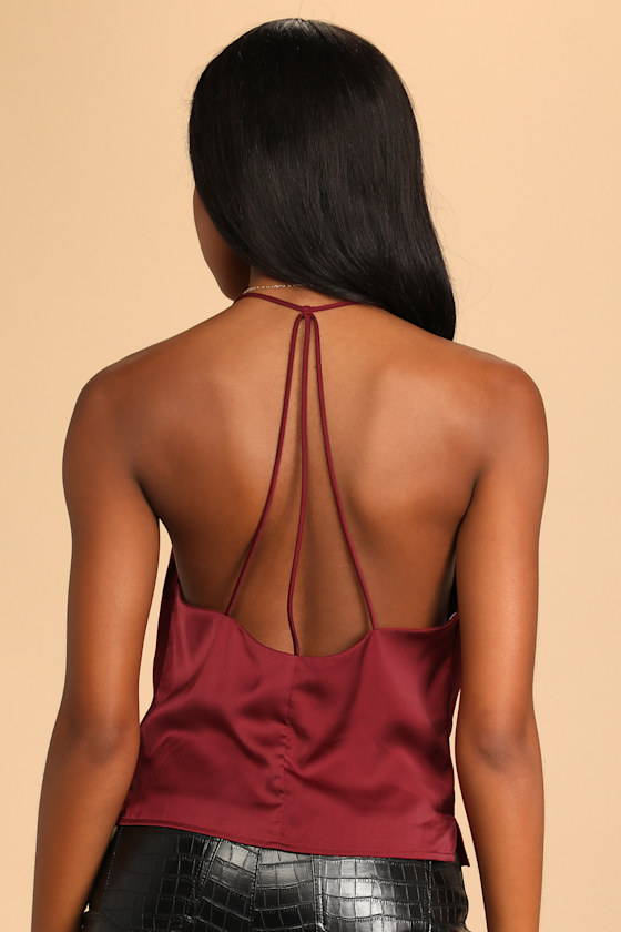 Make a Martini Burgundy Satin Cowl Neck Cami Top 6