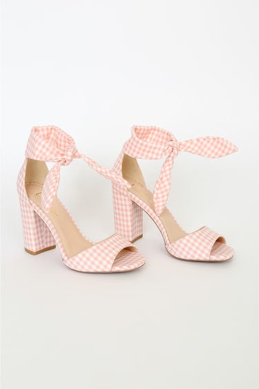 Covington Pink and White Gingham Ankle Strap Heels