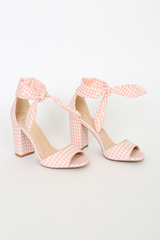 Covington Pink and White Gingham Ankle Strap Heels 3