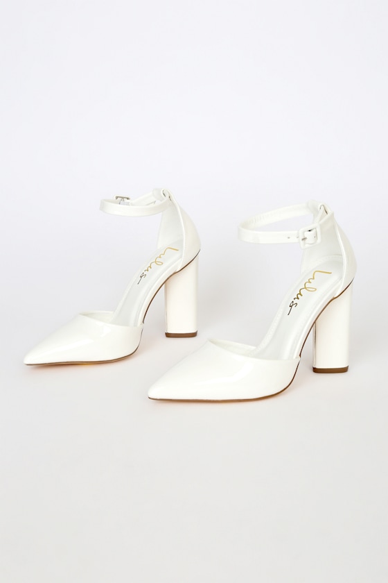 Syngo White Patent Pointed-Toe Ankle Strap Pumps 2
