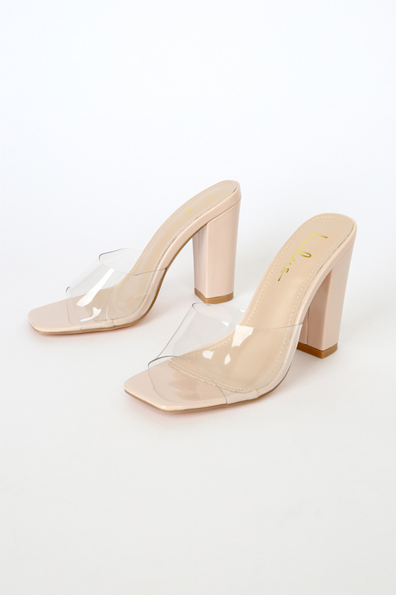Light Nude Patent Heels - Clear Vinyl 
