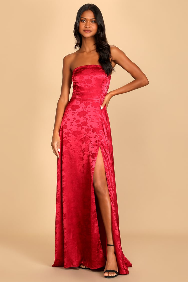 Burgundy Maxi Dress - Satin Maxi Dress - Strapless Satin Maxi - Lulus
