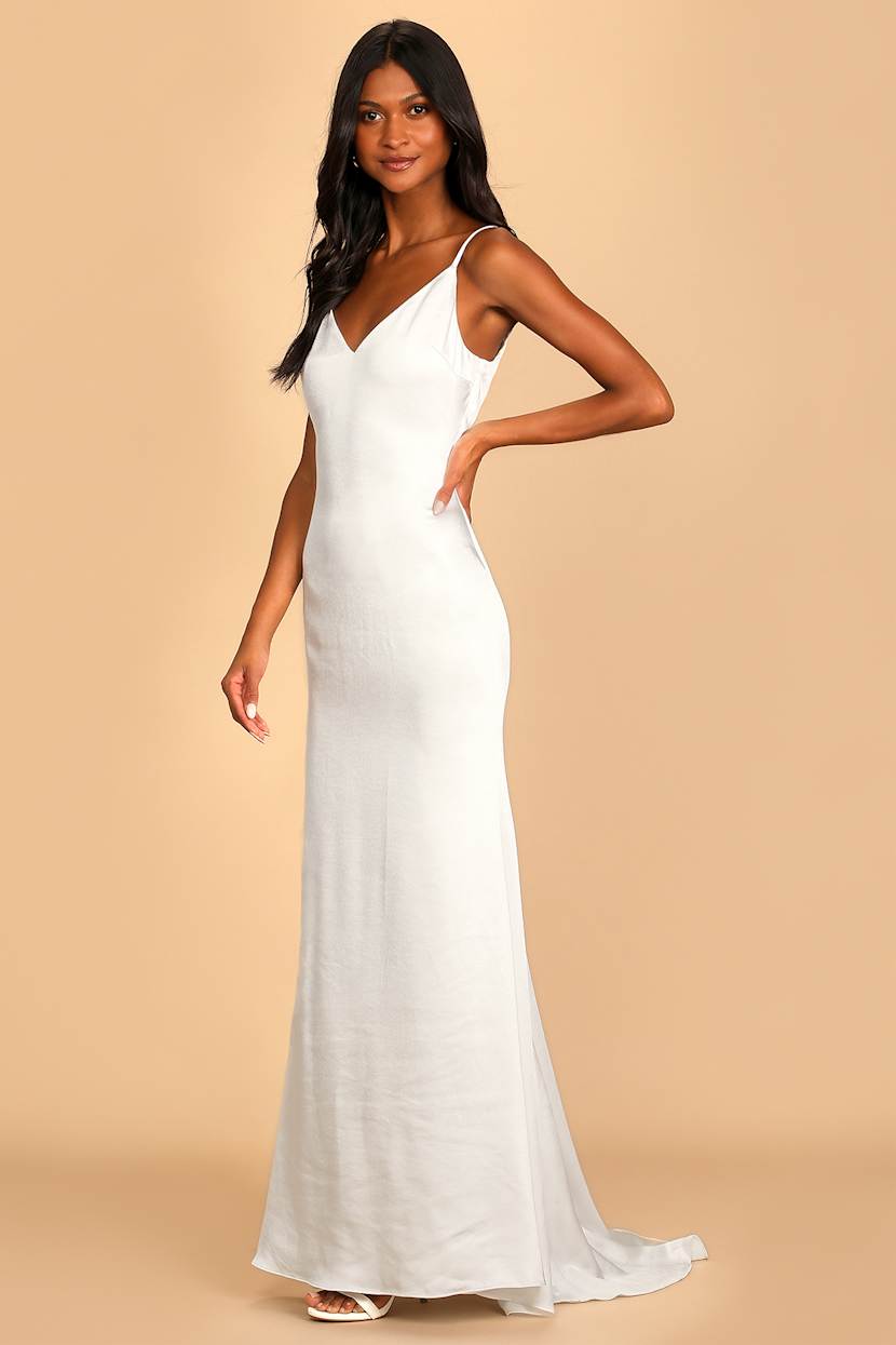 Forever Type of Love White Satin Sleeveless Mermaid Maxi Dress