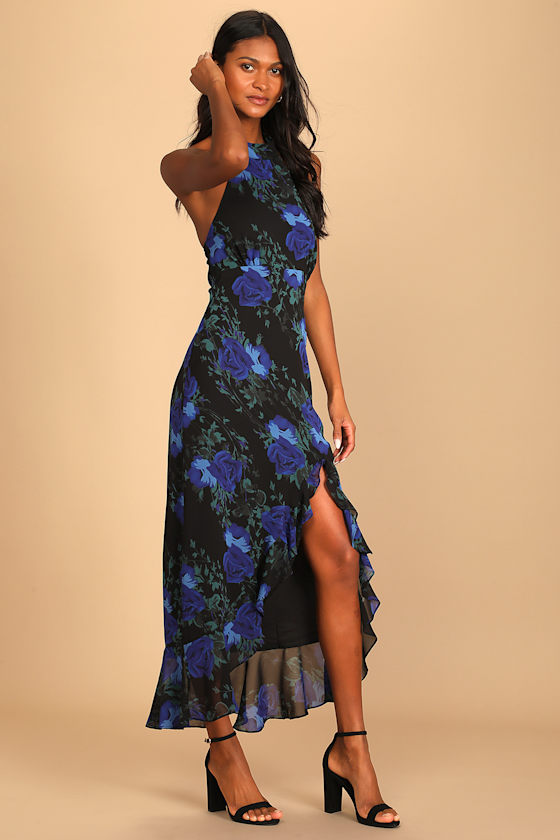 Elegant Entrance Black Floral Print Halter Maxi Dress 6