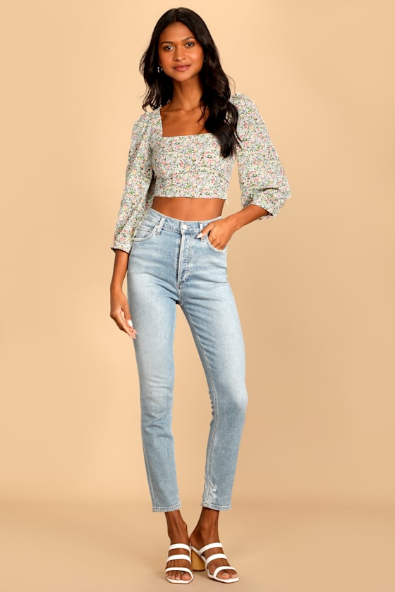 Even Sweeter White Floral Print Three-Quarter Sleeve Crop Top 11
