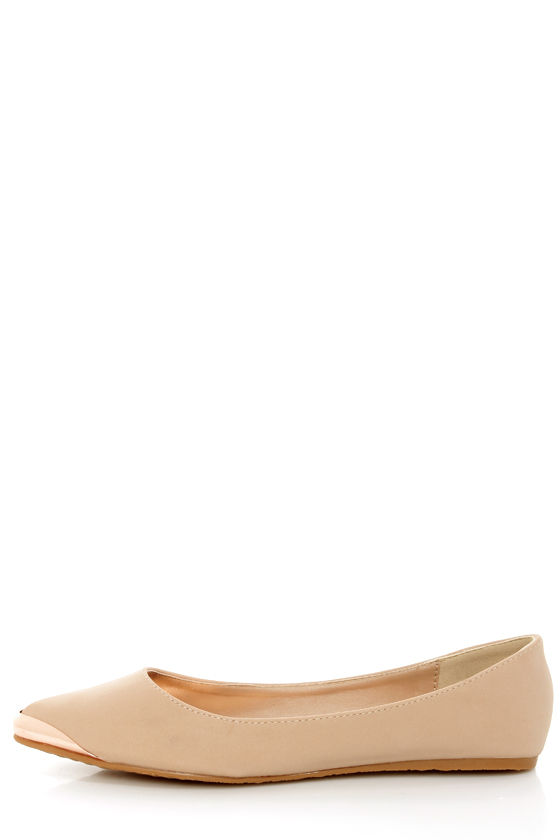 Bamboo Raspy 05 Nude Metal Capped Pointed Flats