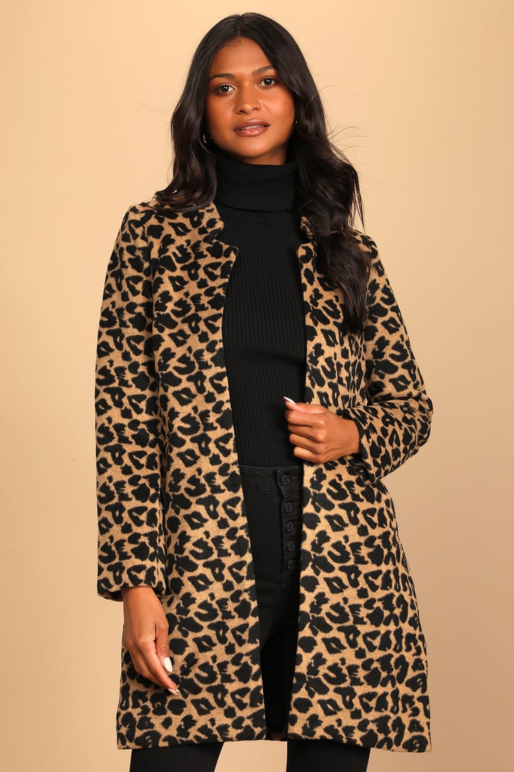 Chic Tan Leopard Print Coat - Open Front Coat - Woven Coat - Lulus