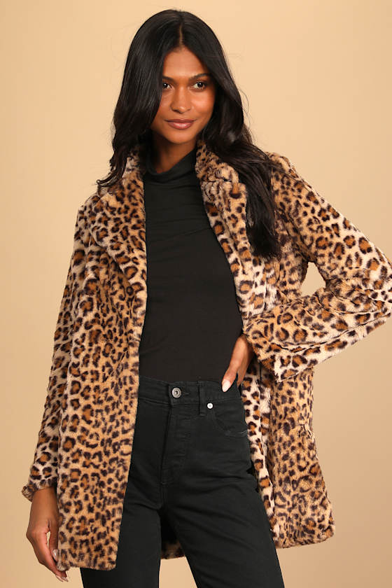 Harleston Tan Leopard Print Faux Fur Coat 4