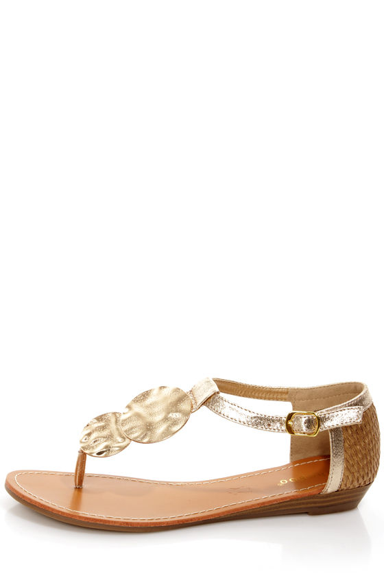 Bamboo Wonderful 12 Gold Metallic Medallion Thong Sandals - $27.00 - Lulus