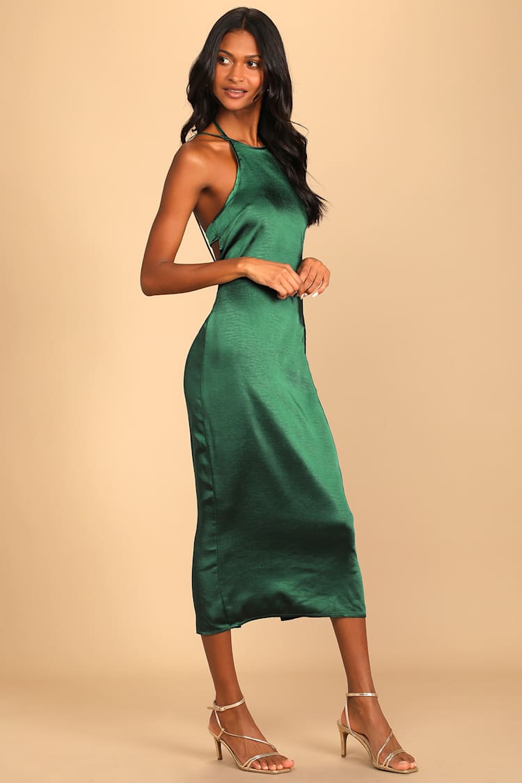 emerald green midi slip dress Satin Cowl Neck Slip Midi Dress main image 0