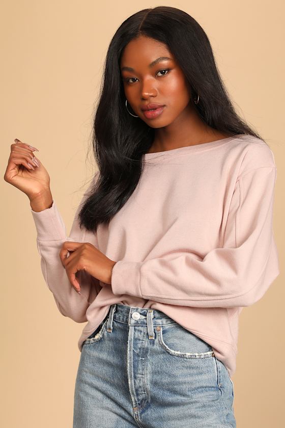 Leisure Time Blush Pink Off-the-Shoulder Sweatshirt 11