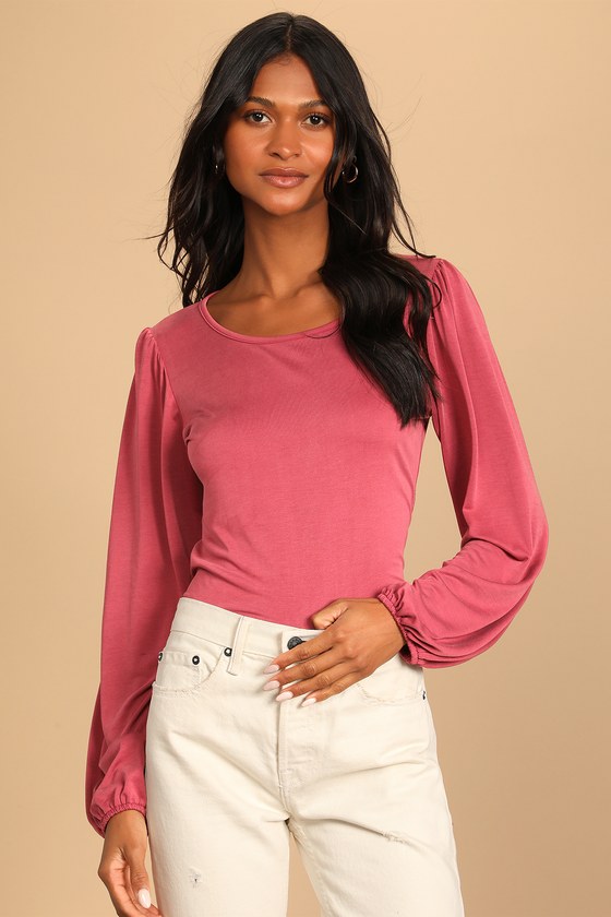 Rusty Rose Long Sleeve Top - Tie Back Top - Keyhole Top - Lulus