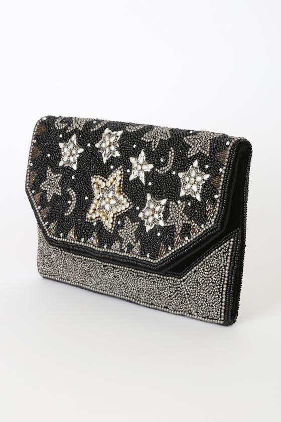 Stars In Your Eyes Black Beaded Rhinestone Clutch 5