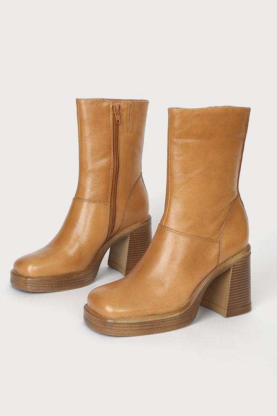 Fantsie Tan Leather Platform Mid-Calf Boots 3