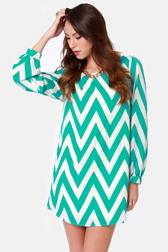 Teal and Ivory Cute Striped Dress ...