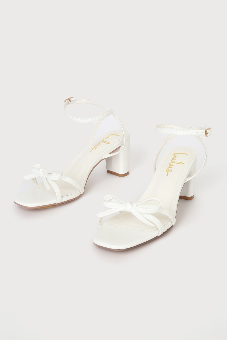 Rezzy White Bow Ankle Strap High Heel Sandals