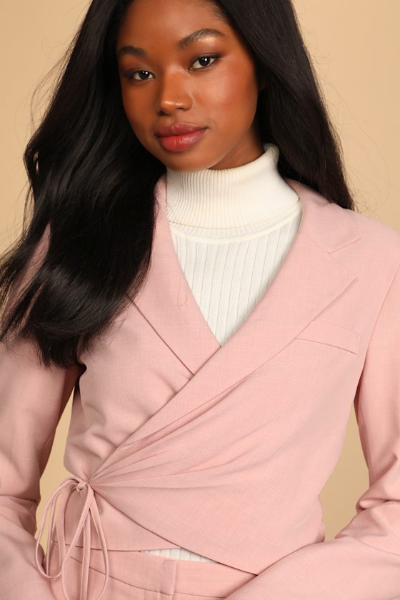 Blush Pink Blazer Cropped Blazer Women's Blazer Pants Suit Lulus