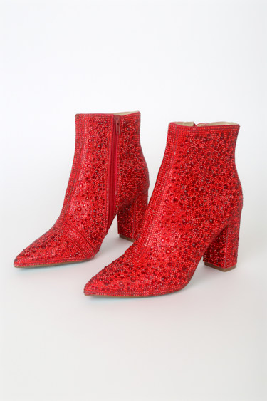 Cady Red Rhinestone Ankle Booties