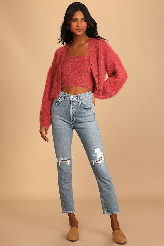 knit tube top and cardigan