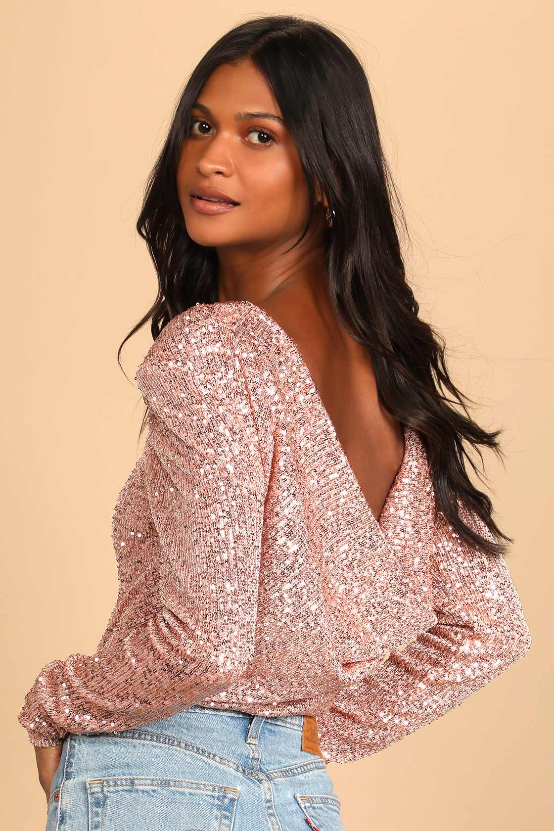 Rose Gold Bodysuit Sequin Bodysuit Cowl Back Bodysuit Lulus